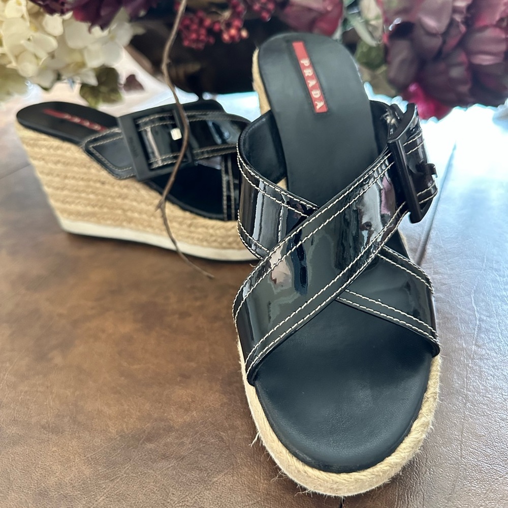 PRADA Calzature Donna Patent Rope wedge sandal